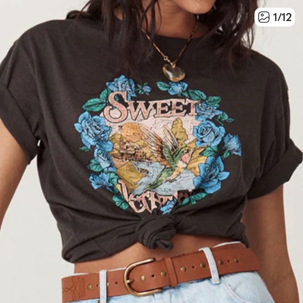 NWT Spell 💯 Pima Cotton Sweet Nothings Biker Tee in Charcoal XS